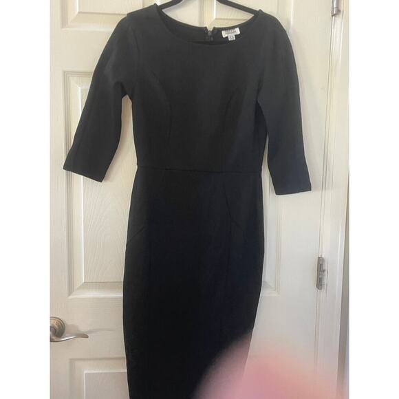 Unique Vintage Knit Wiggle Dress 3/4 Sleeves 50s Pin Up Retro Black Sz L # 36 - Picture 3 of 5